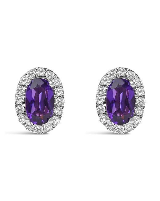 Haus of Brilliance Purple 10K 5X3 Mm Oval Amethyst And Diamond Halo Stud Earrings (I-J Color, I1-I2 Clarity)