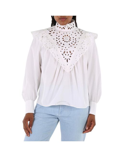 Chloé White Cotton Poplin High-neck Shirt