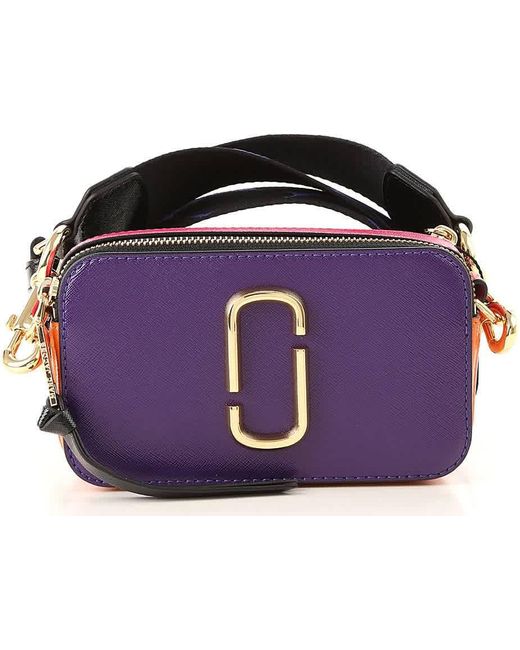 Marc Jacobs Leather Snapshot Cross Body Bag in Gold Tone,Purple (Purple