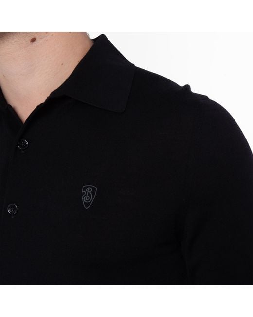 Burberry Black Logo Embroidered Long-Sleeved Polo Shirt for men