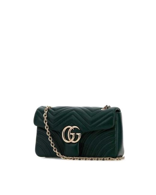 Gucci Green Dark Nappa Leather Medium Gg Marmont Shoulder Bag Lamb Borse A Tracolla