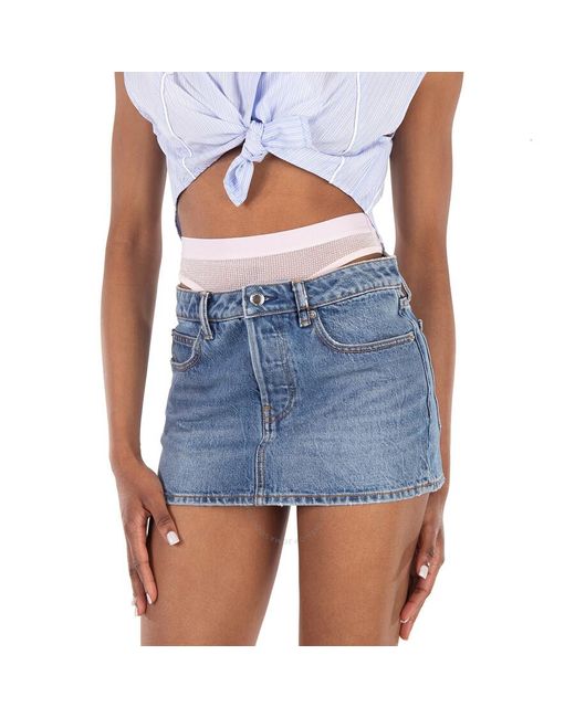 T By Alexander Wang Blue Hotfix Mesh Undie Crystal Mini Skirt, Waist