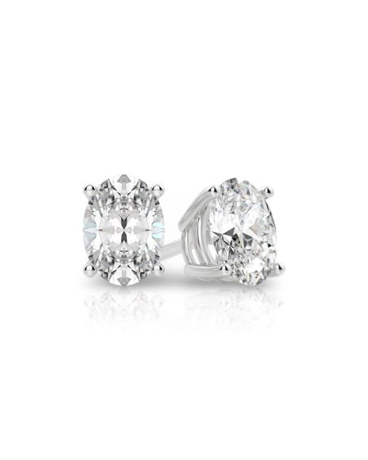 Tresorra White 14K Oval Cut Earth Mined Diamond Stud Earrings