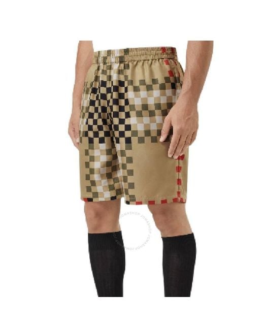 Burberry Natural Bradeston Pixel Check Satin Shorts for men