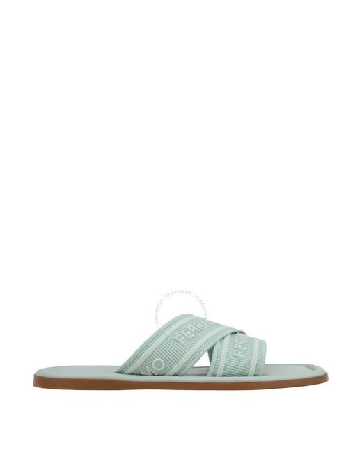 Ferragamo Green Laurene Logo Embroidered Slides