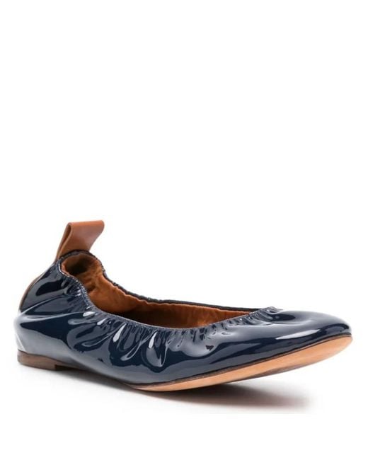 Lanvin Blue Patent Leather Ballerina Flats, Brand Size 35 Us