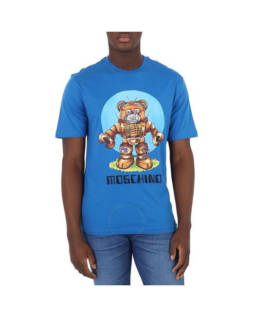 Moschino Blue Cotton Robot Bear T-shirt for men