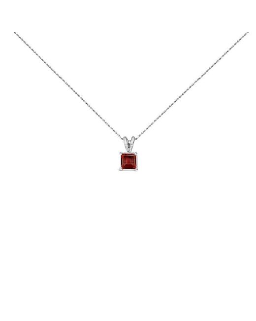 Haus of Brilliance White 14K 5X5 Mm Square Shaped Garnet Solitaire Pendant Necklace