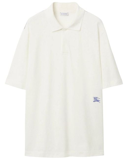 Burberry White Equestrian Knight-Detail Short Sleeve Polo Shirt for men