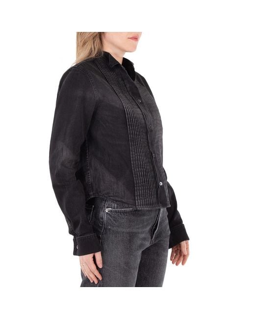 Loewe Black Pleated Wingtip Collar Denim Shirt, Brand Size 36 (Us