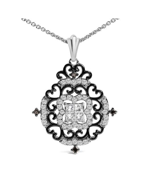 Haus of Brilliance Metallic Rhodium Plated Sterling 3/4 Cttw Diamond Ornate Medallion Pendant Necklace