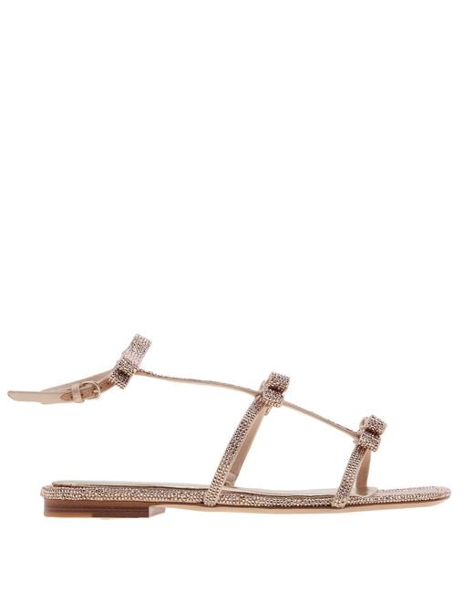 Ferragamo White Ferragamo Bow Crystal Embellished Sandals, Size 7 C