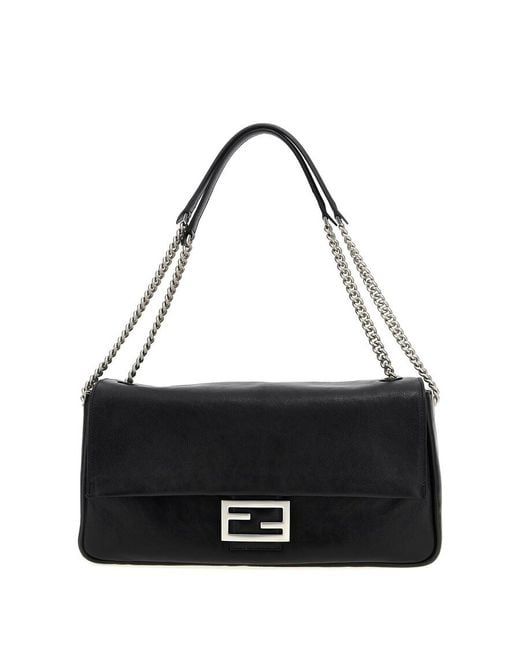 Fendi Black Baguette Chain Large Shoulder Bag