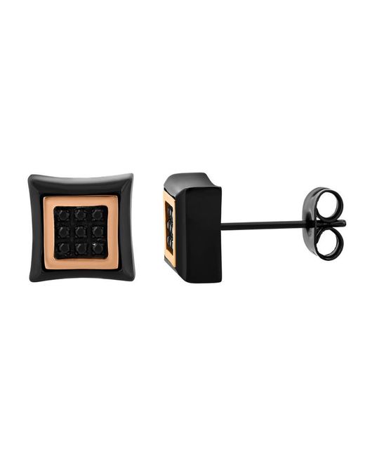 Robert Alton Black 1/10Ctw Diamond Stainless Steel With & Rose Finish Earrings for men