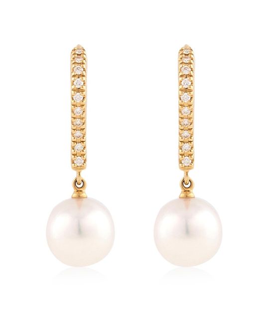Mikimoto Metallic Akoya Pearl & Diamond Drop Earrings With 18k Yellow Gold 7.5mm