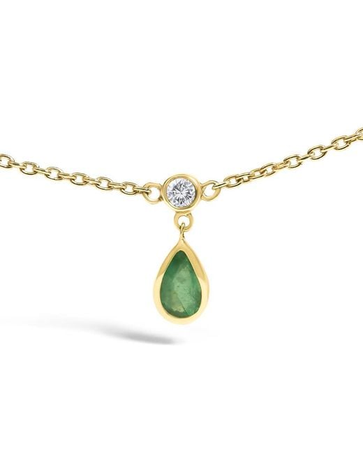 Haus of Brilliance Metallic 10K Dangling 5X3 Mm Emerald And Diamond Station Necklace for men