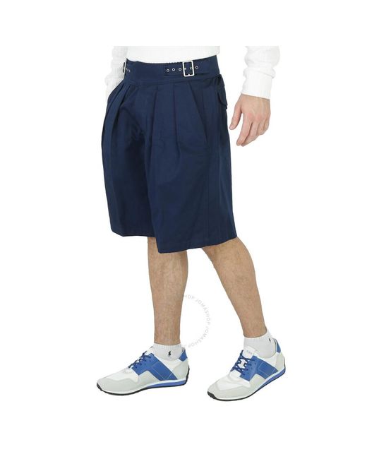 Maison Margiela Blue Dark Pleated Buckled Bermuda Shorts for men