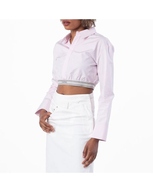 Loewe Pink Logo Elastic Collar Cropped Shirt, Brand Size 36 Us