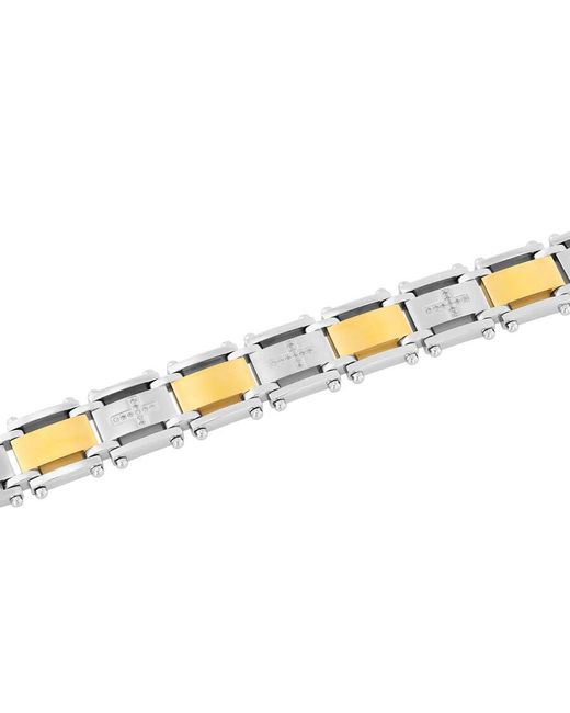Robert Alton Metallic 1/4Ctw Diamond Stainless Steel With Finish Cross Link Bracelet for men