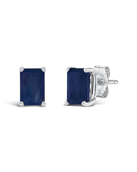 Haus of Brilliance Blue 14K 6X4Mm Emerald Shaped Sapphire Solitaire Stud Earrings