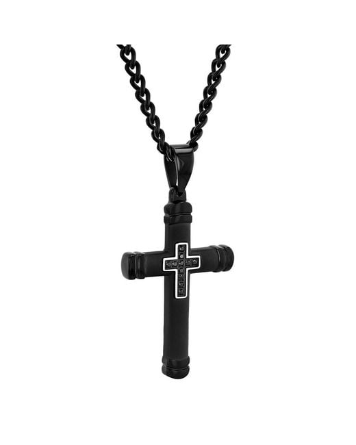 Robert Alton Black 1/20 Ctw Stainless Steel Cross Pendant With Diamonds for men