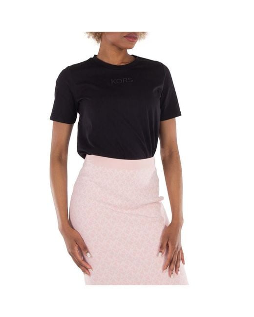 Michael Kors Black Embroidered Logo Crew Neck T-Shirt