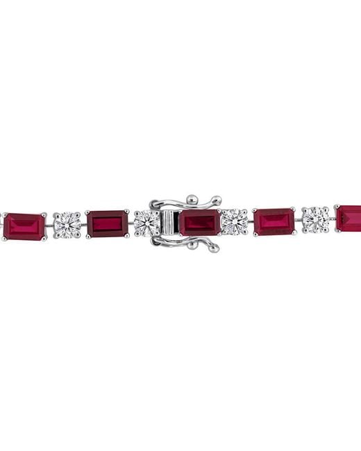 Created Forever Red 7 1/5Ct Tgw Created Ruby And 2 7/8Ct Tw Lab-Grown Tw Diamond Tennis Bracelet