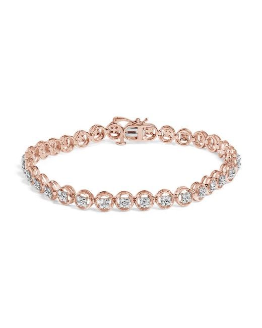 Haus of Brilliance Metallic 14K Rose Plated .925 Sterling 1/10 Cttw Diamond Open Circle Beaded Wheel Link Tennis Bracelet (I-J Color, I3 Clarity)