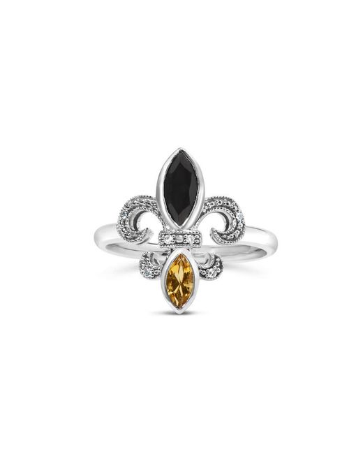 Haus of Brilliance White 925 Sterling Onyx And Citrine Marquise And Diamond Accent Fleur De Lis Ring (H-I Color, Si1-Si2 Clarity)