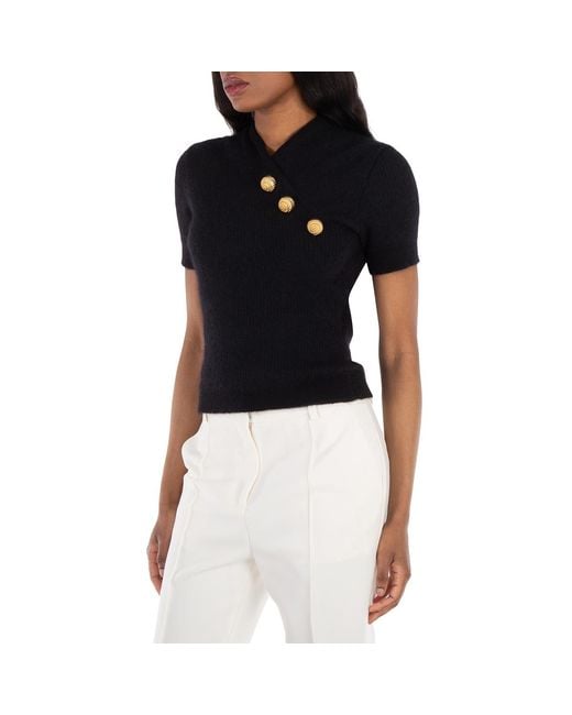 Balmain Black Embossed-Button Short-Sleeve T-Shirt