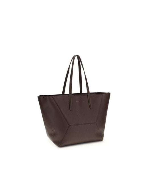 Brunello Cucinelli Brown Hammered Calf Leather Tote Bag