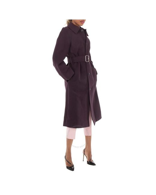 Burberry Purple Wool Belted Coat, Brand Size 8 (Us