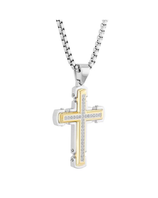 Robert Alton Metallic 1/4Ctw Diamond Stainless Steel With & Finish Cross Pendant for men