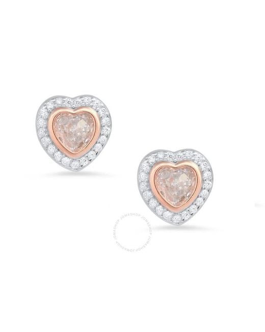 Kylie Harper White Sterling Silver Two-tone Cubic Zirconia Cz Heart Halo Stud Earrings