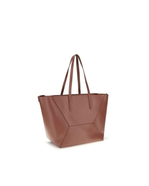 Brunello Cucinelli Brown Hammered Calf Leather Tote Bag