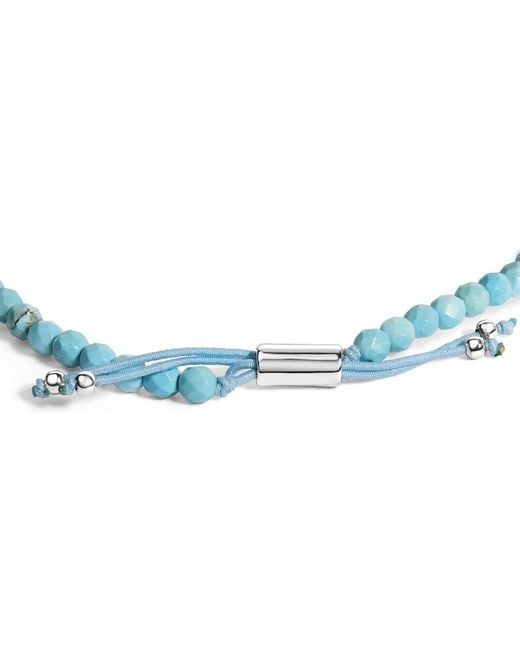 Haus of Brilliance Blue Sterling Beads Station Bracelet With Bolo Clasp