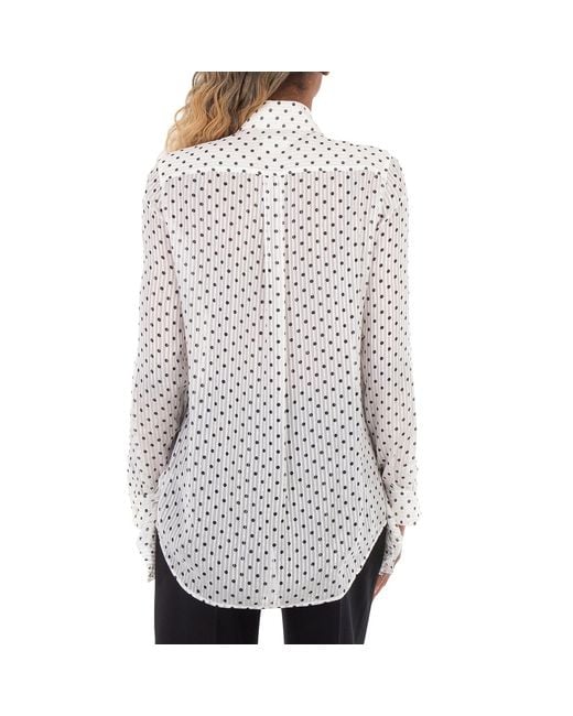 Burberry White Ruffled Polka Dot Silk Chiffon Blouse, Brand Size 8 Us
