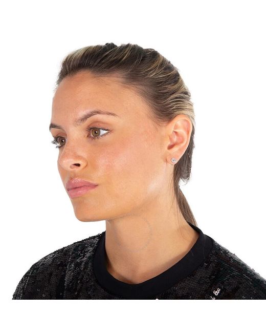 Gucci White Gg Running Pave Diamond Stud Earrings
