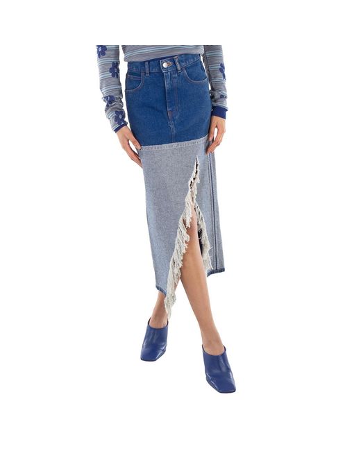 Marni Blue Bleached Coated Denim Midi Skirt