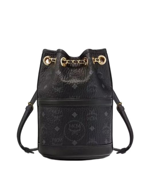MCM Black Aren Chain Leather Bucket Bag