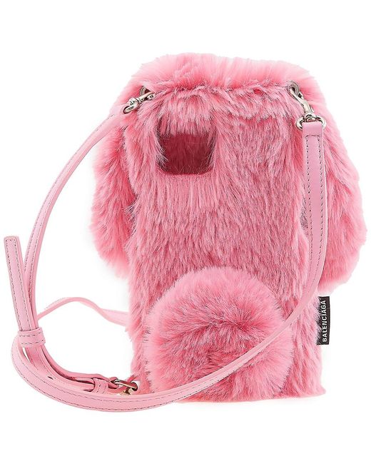 Balenciaga Pink Rose Faux Fur Fluffy Bunny Iphone 12/12 Pro Case for men