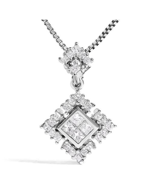 Haus of Brilliance Metallic 10K Princess Cut Diamond Geometric Pendant Necklace for men