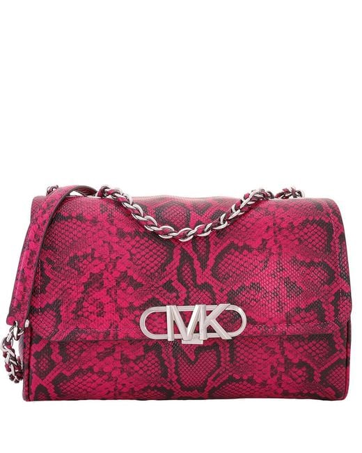 Michael Kors Pink Snake Embossed Leather Shoulder Bag