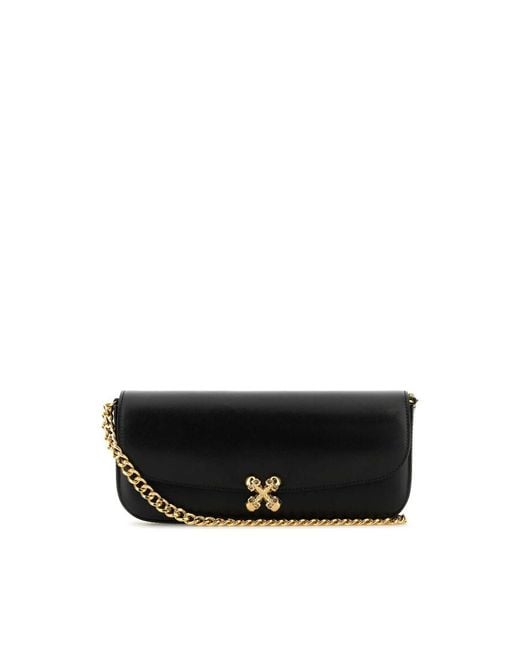 Alexander McQueen Black Leather Skull Flower Crossbody Bag