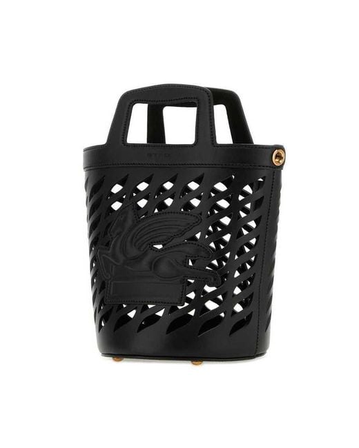 Etro Black Leather Coffa Bucket Bag