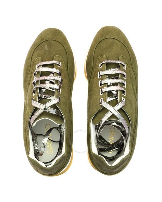 Giannico Green Olive Kylie Python Lace Sneakers