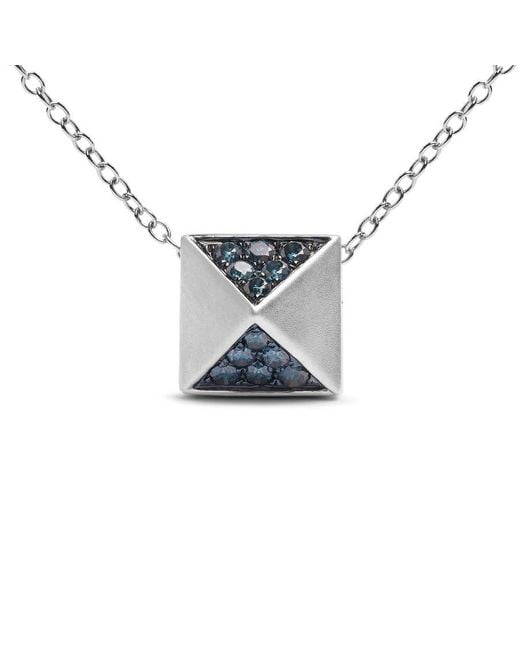 Haus of Brilliance Metallic 14K 1/4 Cttw Treated Diamond Matte Finished Pyramid Pendant Necklace