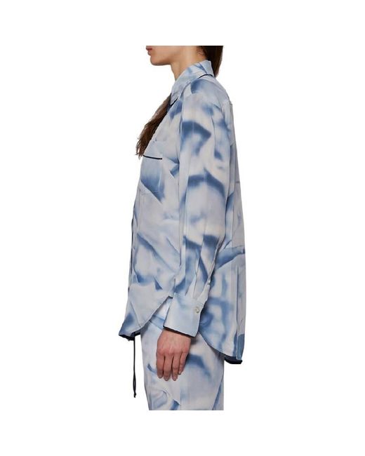 Victoria Beckham Blue Floral Satin Pyjama Shirt, Brand Size 6 (Us