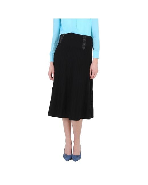 Moschino Black Ladies Leather Detail Pleated Skirt