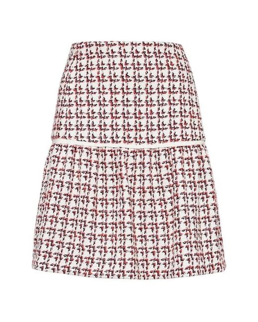 Ferragamo Red Patterned Cotton-Blend Flounce Skirt, Brand Size 44 Us